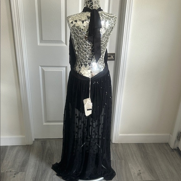 Free People Intimately Body Mesh Sexy Black Halter Maxi Low V Neck Halter Dress - Picture 9 of 14